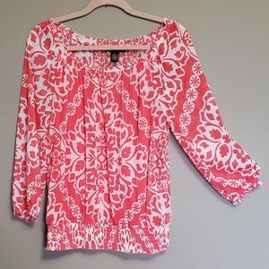 BEAUTIFUL "INC" BOHO CORAL 3/4 SLEEVE BLOUSE